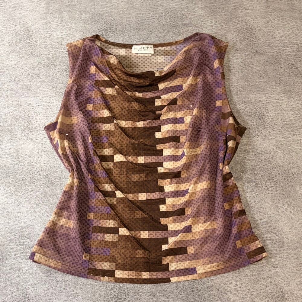Brown Embellished Draped Sleeveless Blouse